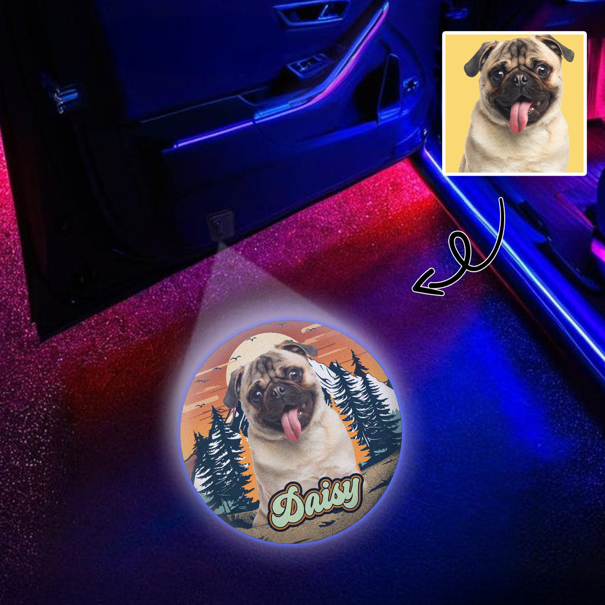 Custom Dog Photo Camping Hiking Car Door Projector Light HO82 894372