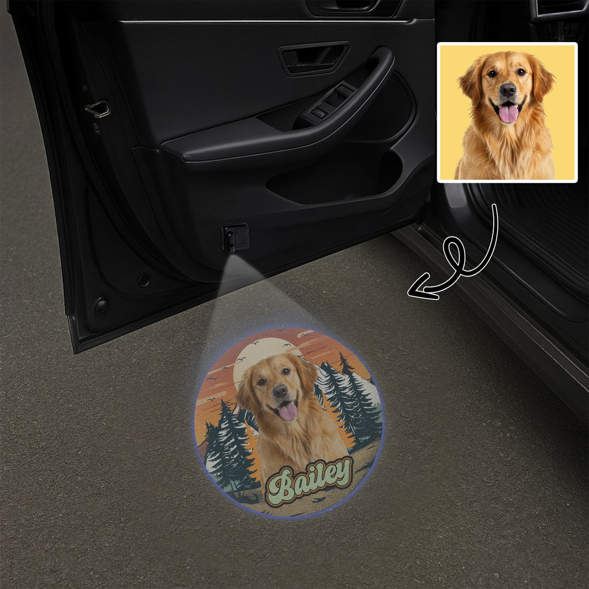 Custom Dog Photo Camping Hiking Car Door Projector Light HO82 894372