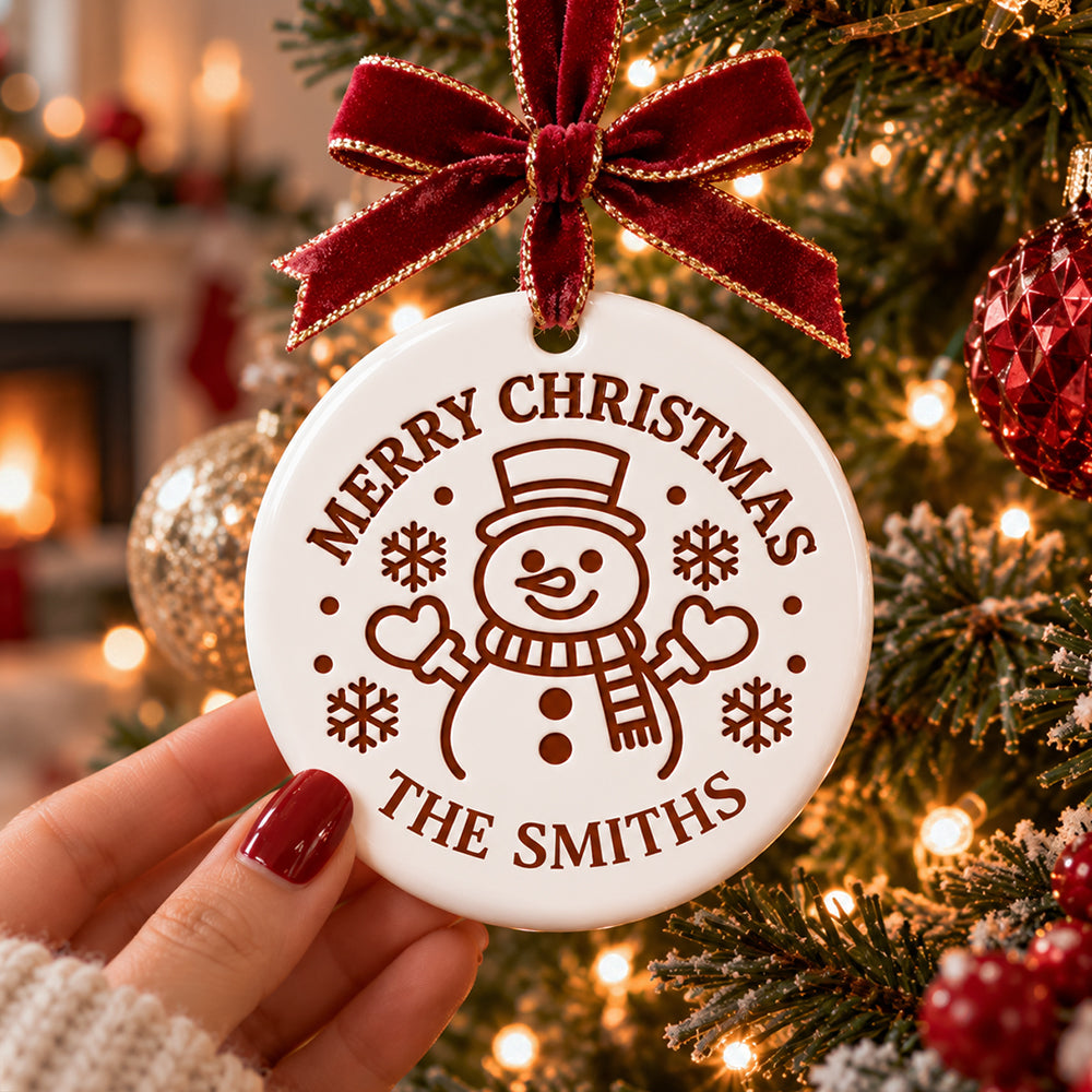 Personalized Family Name Merry Christmas Ceramic Ornament TH10 171535