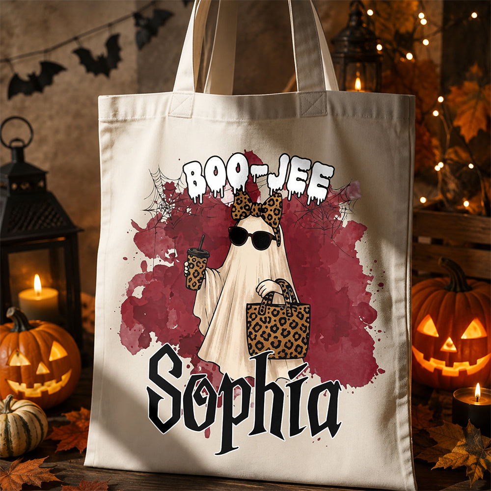 Custom Name Ghost Design Halloween Tote Bag – Personalized Spooky Trick or Treat Bag LM32 669621