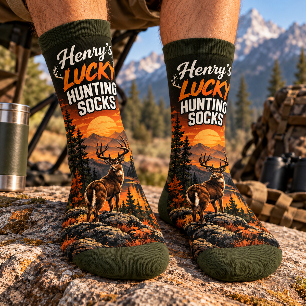 Personalized Lucky Hunting Socks, Custom Name Deer Hunting Socks CH07 180848