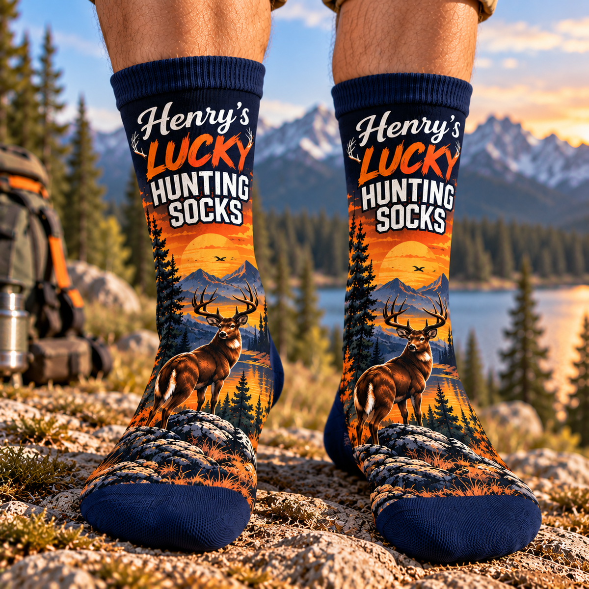 Personalized Lucky Hunting Socks, Custom Name Deer Hunting Socks CH07 180848