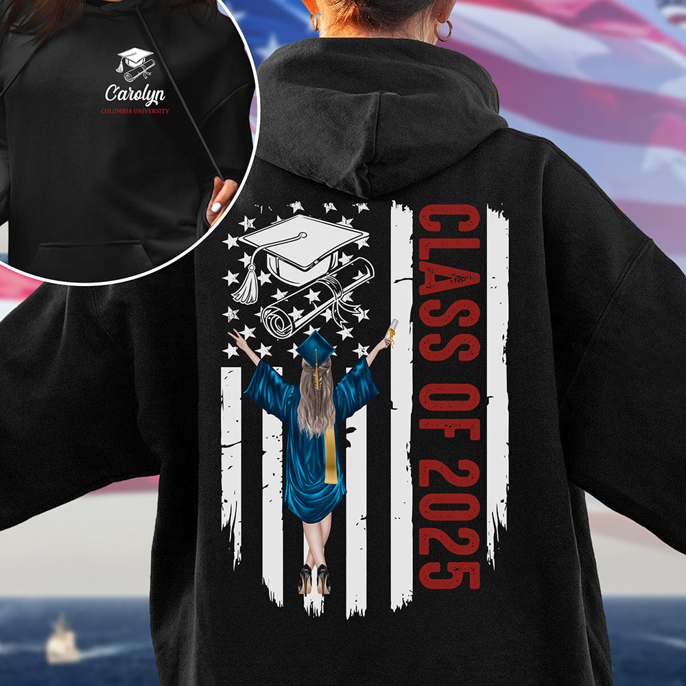 Personalized Class Of 2025 Flag Graduation Back & Front Dark Shirt LM32 893433