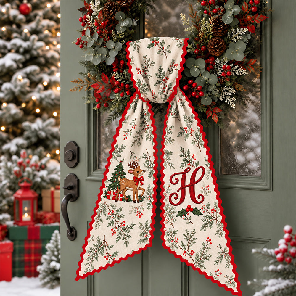 Custom Initial Christmas Reindeer Ribbon Print Wreath Sash Festive Christmas Home Decor HO82 903916