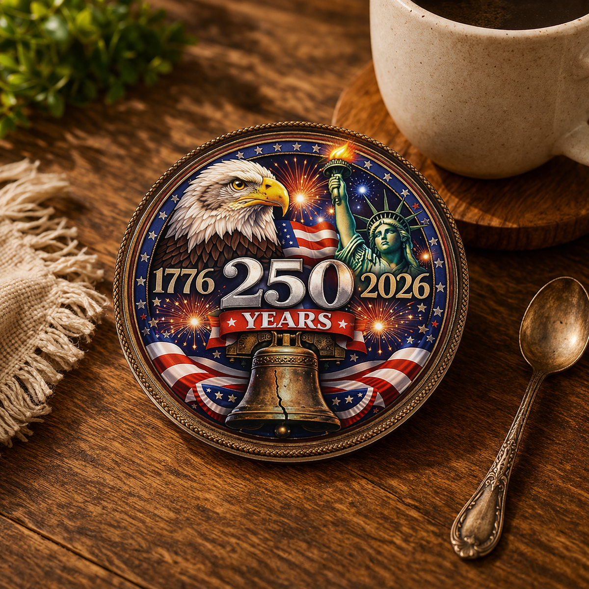 250 Years USA Anniversary Ceramic Coaster | Patriotic Eagle Liberty Coaster TH10 169429