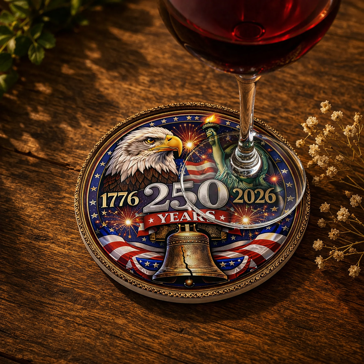 250 Years USA Anniversary Ceramic Coaster | Patriotic Eagle Liberty Coaster TH10 169429
