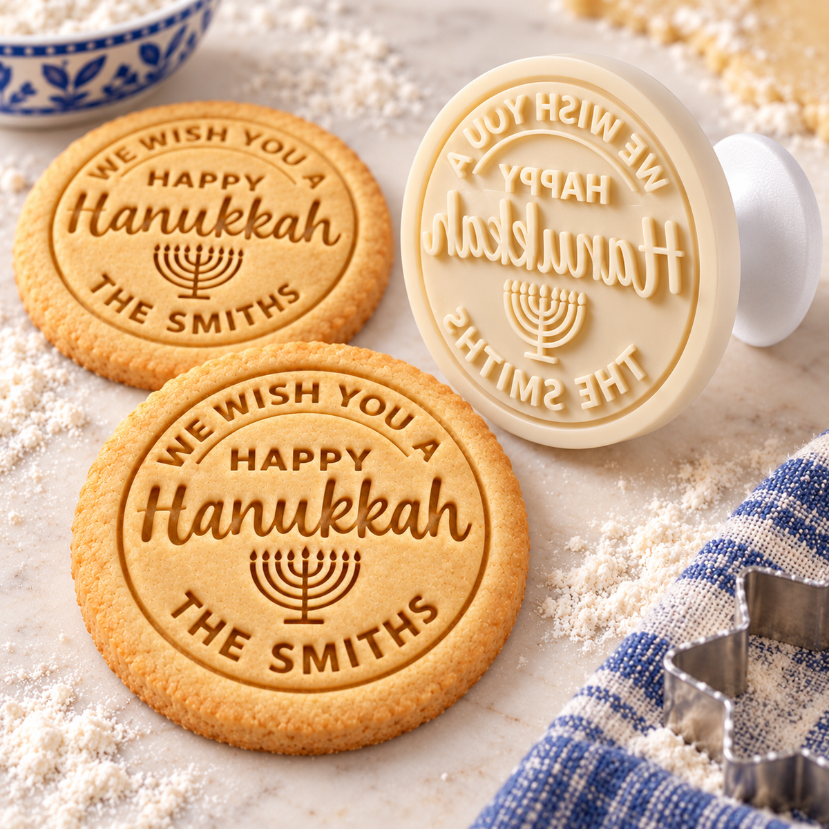 Custom Family Name We Wish You A Happy Hanukkah Cookie Stamp TH10 171497