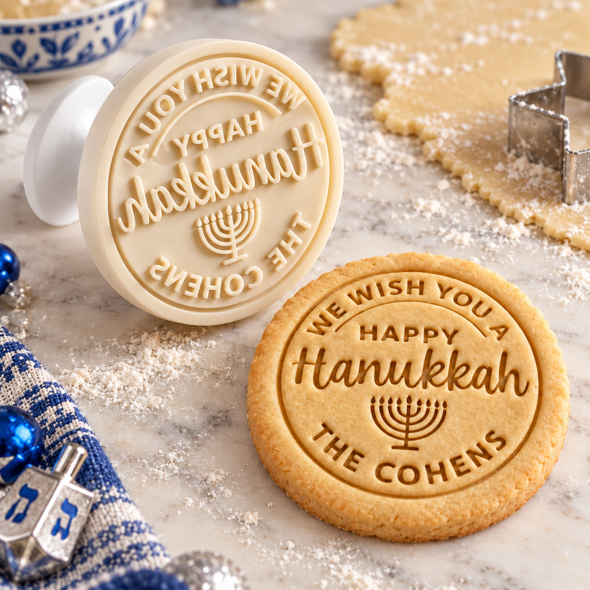 Custom Family Name We Wish You A Happy Hanukkah Cookie Stamp TH10 171497
