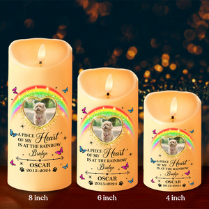 Custom Photo Pet Memorial A Piece Of My Heart Is At The Rainbow Bridge LED Candle HO82 891923