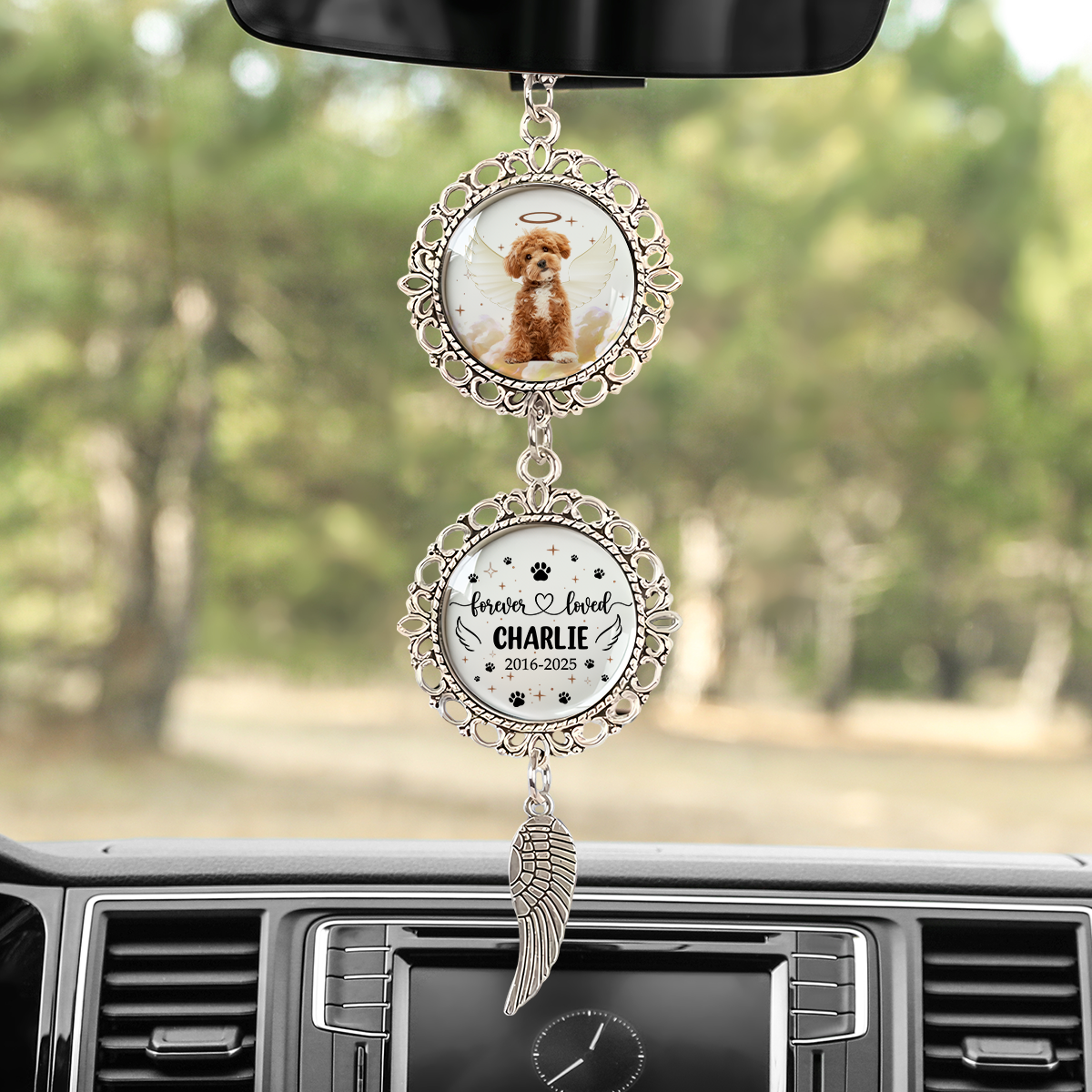 Custom Photo Memorial Forever Loved Dog Cat Pet Car Hanging Ornament With Charm HA75 891956