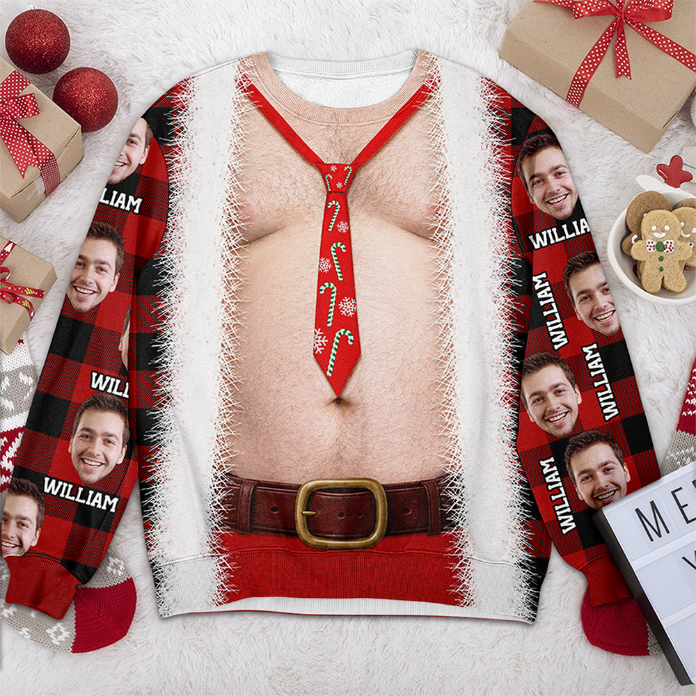 Custom Face And Name Muscle Chest Ugly Christmas Sweater For Guys TH10 170733