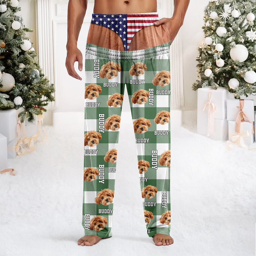 Fake Underwear Custom Dog Photo Flannel Sweatpants Funny Christmas Gag Pants CH07 180530