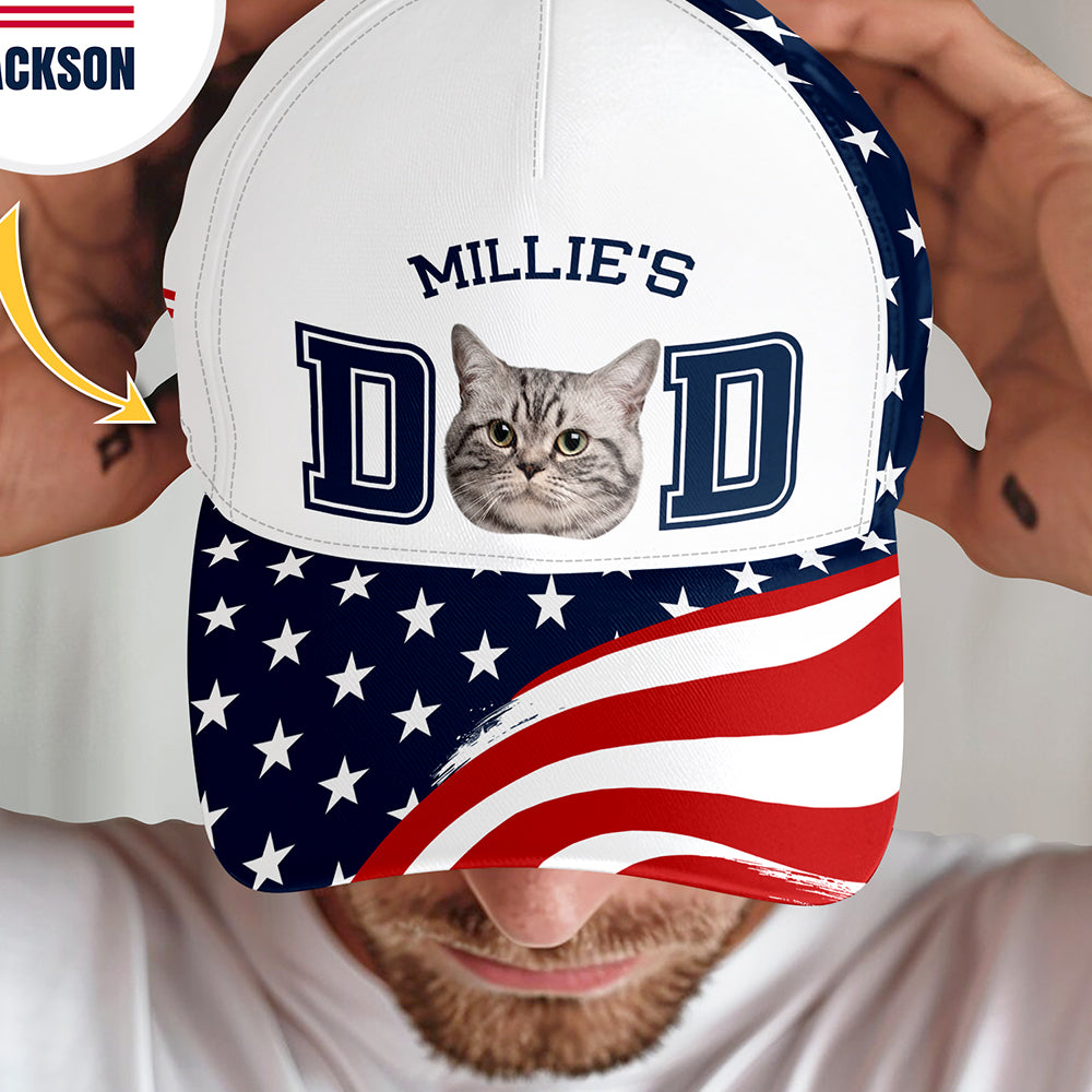 Custom Dog Cat Photo Dad America Flag Classic Cap Father's Day Gift HA75 921412
