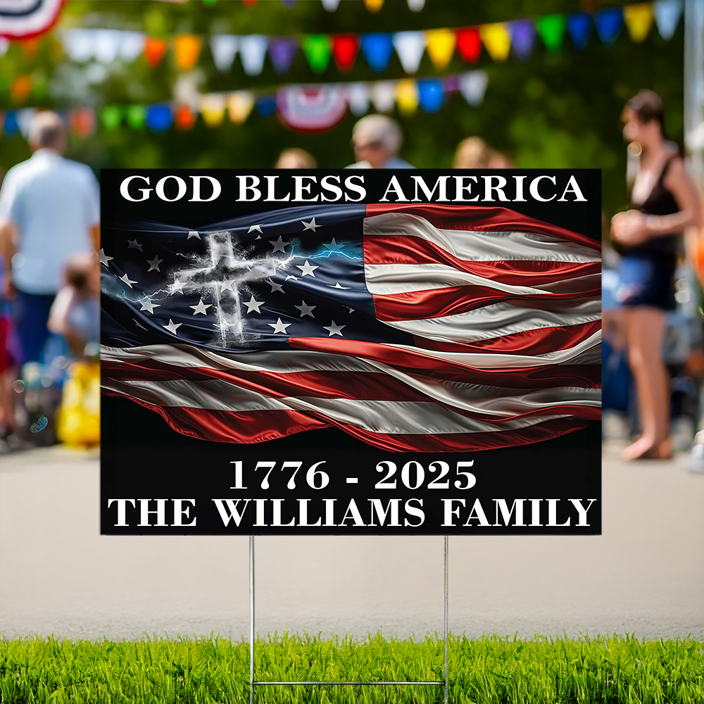 Custom Family Name God Bless America Garden Yard Sign TH10 896365