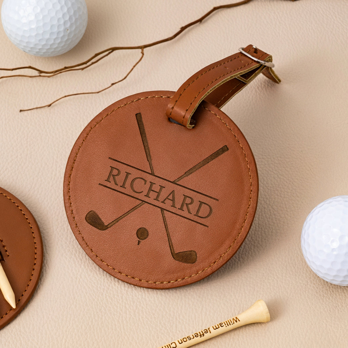 Personalized Leather Golf Bag Tag Gift with Golf Tees Gift for Golfer, Golf Ball Marker HA75 898332