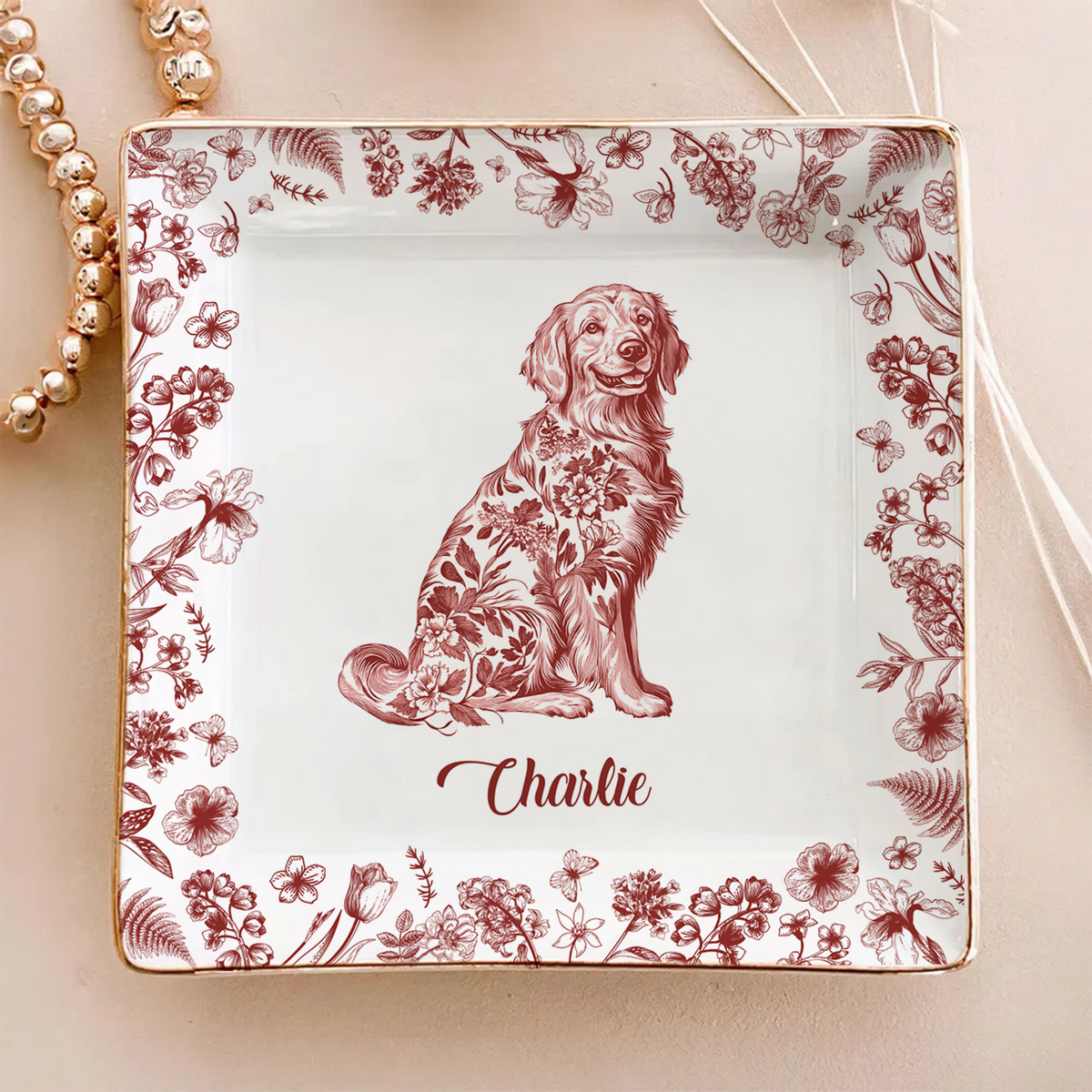 Custom Dog Breeds Chinoiserie Toile De Jouy Style - Personalized Jewelry Dish HA75 892704