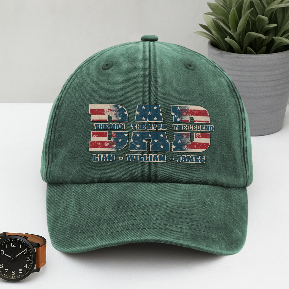 Dad Hero Legend 4th of July Personalized Dad USA Flag Washed Denim Baseball Cap CH07 896118