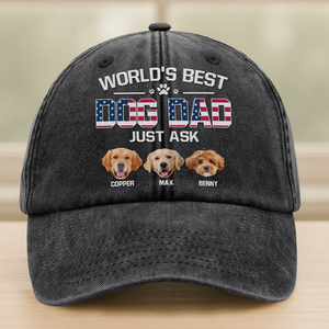 Custom Photo American Best Dog Dad Washed Denim Baseball Cap HA75 892498