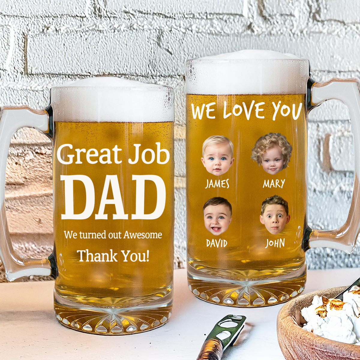 Custom Photo Great Job Dad We Turned Out Awesome Thank You! Print Glass Beer Mug HO82 893676
