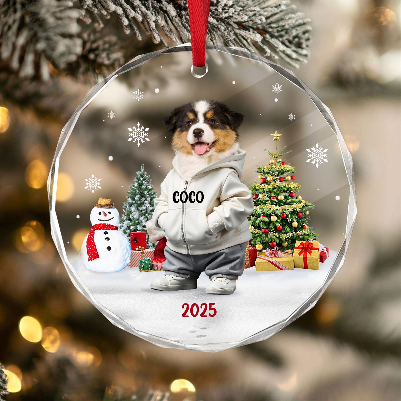 Custom Photo Dog Christmas Glass Ornament CH07 899784