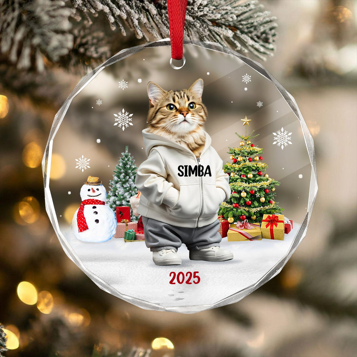 Custom Photo Cat Christmas Glass Ornament CH07 899786