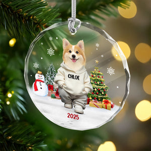 Custom Photo Dog Christmas Glass Ornament CH07 899784