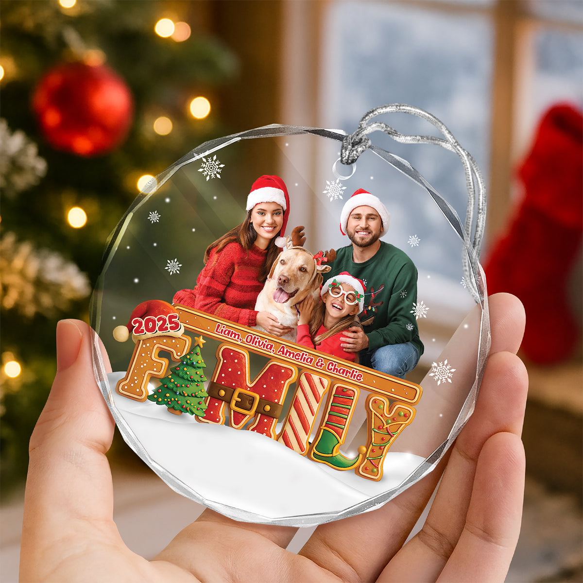 Custom Family Photo Our Christmas Tree Cake Personalized Glass Ornament CH07 899980