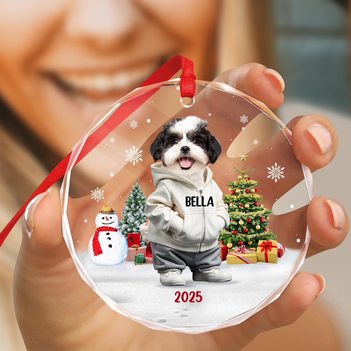 Custom Photo Dog Christmas Glass Ornament CH07 899784