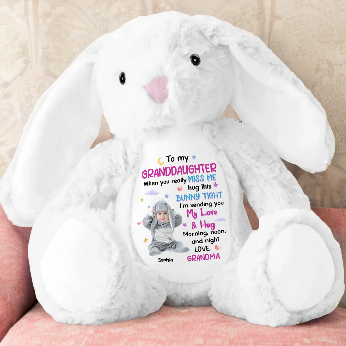 Custom Photo To My Daughter Granddaughter Bunny Plush Gift From Mom Grandma CH07 895302