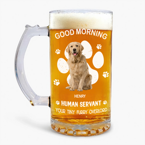 Custom Photo Happy Father's Day Human Servant Personalized Glass Beer Mug Funny Gift For Dog Cat Lover CH07 895548