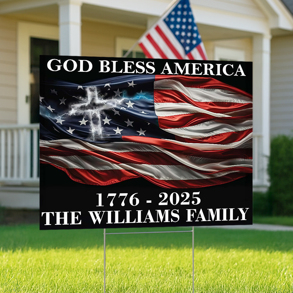 Custom Family Name God Bless America Garden Yard Sign TH10 896365