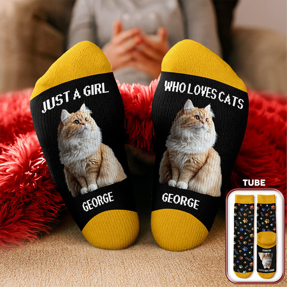 Custom Photo Just A Girl Who Loves Cats Crew Socks HA75 897196