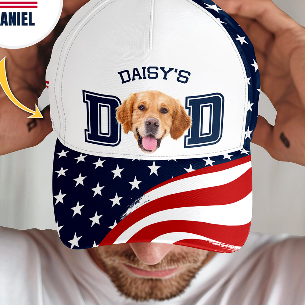 Custom Dog Cat Photo Dad America Flag Classic Cap Father's Day Gift HA75 921412