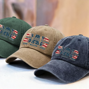 Dad Hero Legend 4th of July Personalized Dad USA Flag Washed Denim Baseball Cap CH07 896118