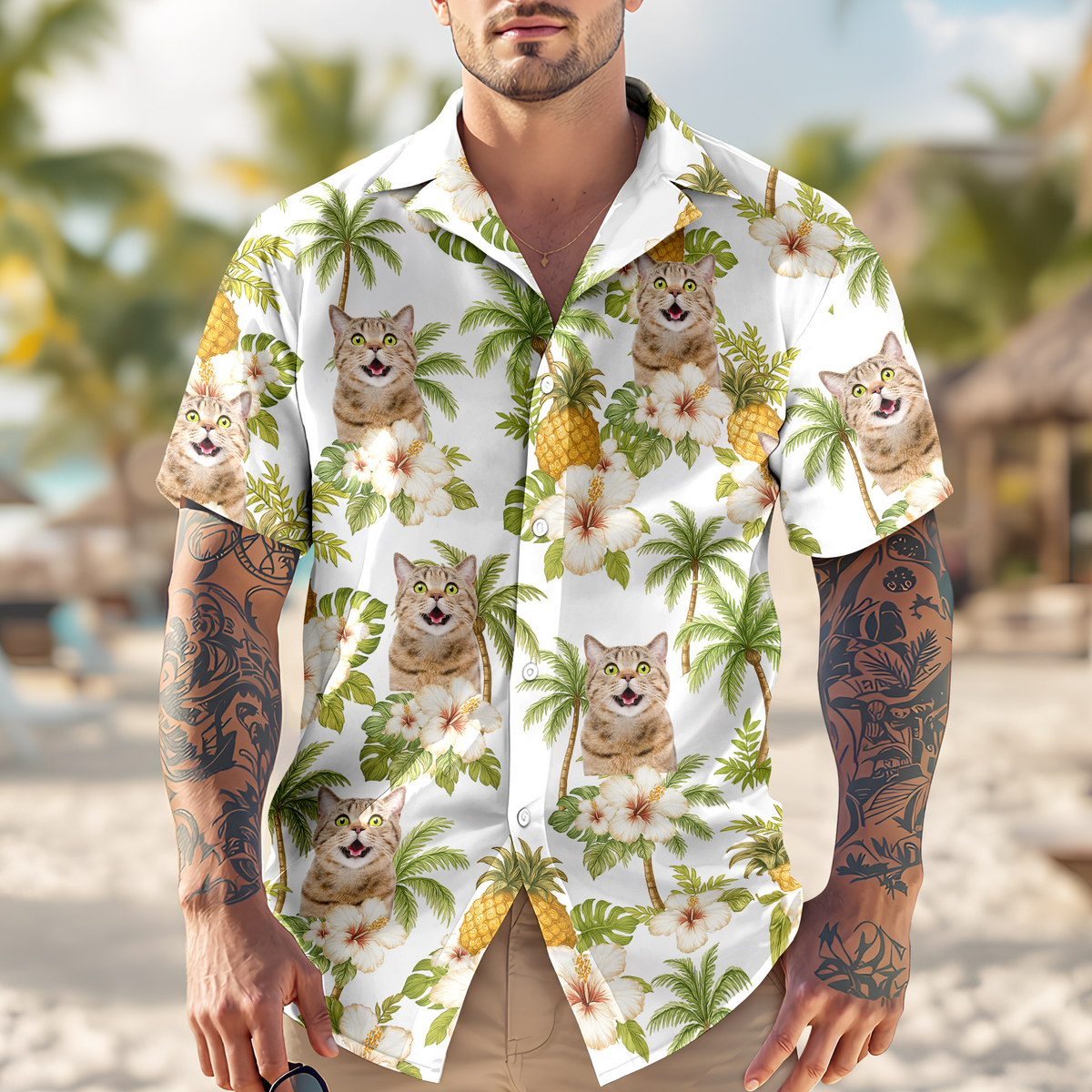 Custom Cat Photo Tropical Pattern Hawaii Shirt Gift For Cat Lovers HO82 893742