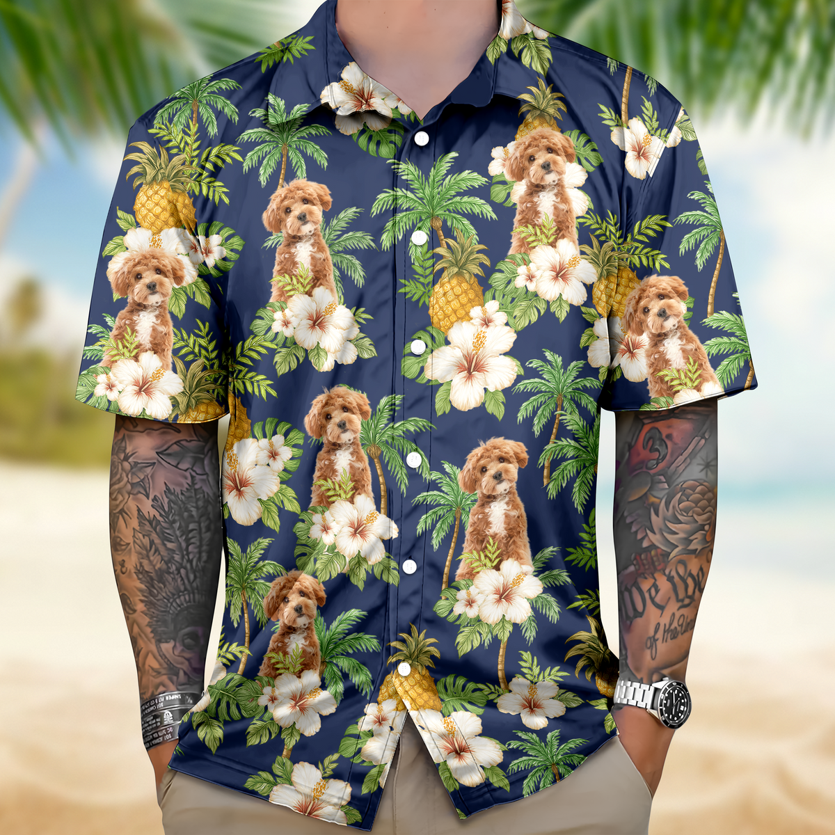 Custom Dog Photo Tropical Pattern Hawaii Shirt Gift For Dog Lovers HO82 893744