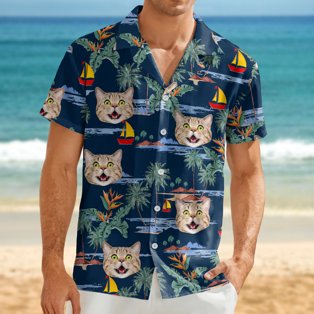 Custom Cute Cat Face Tropical Summer Vibe Hawaii Shirt LM32 893415