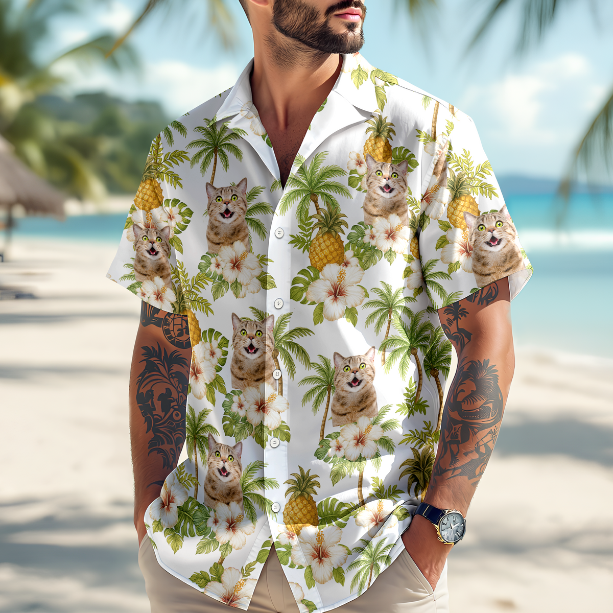 Custom Cat Photo Tropical Pattern Hawaii Shirt Gift For Cat Lovers HO82 893742