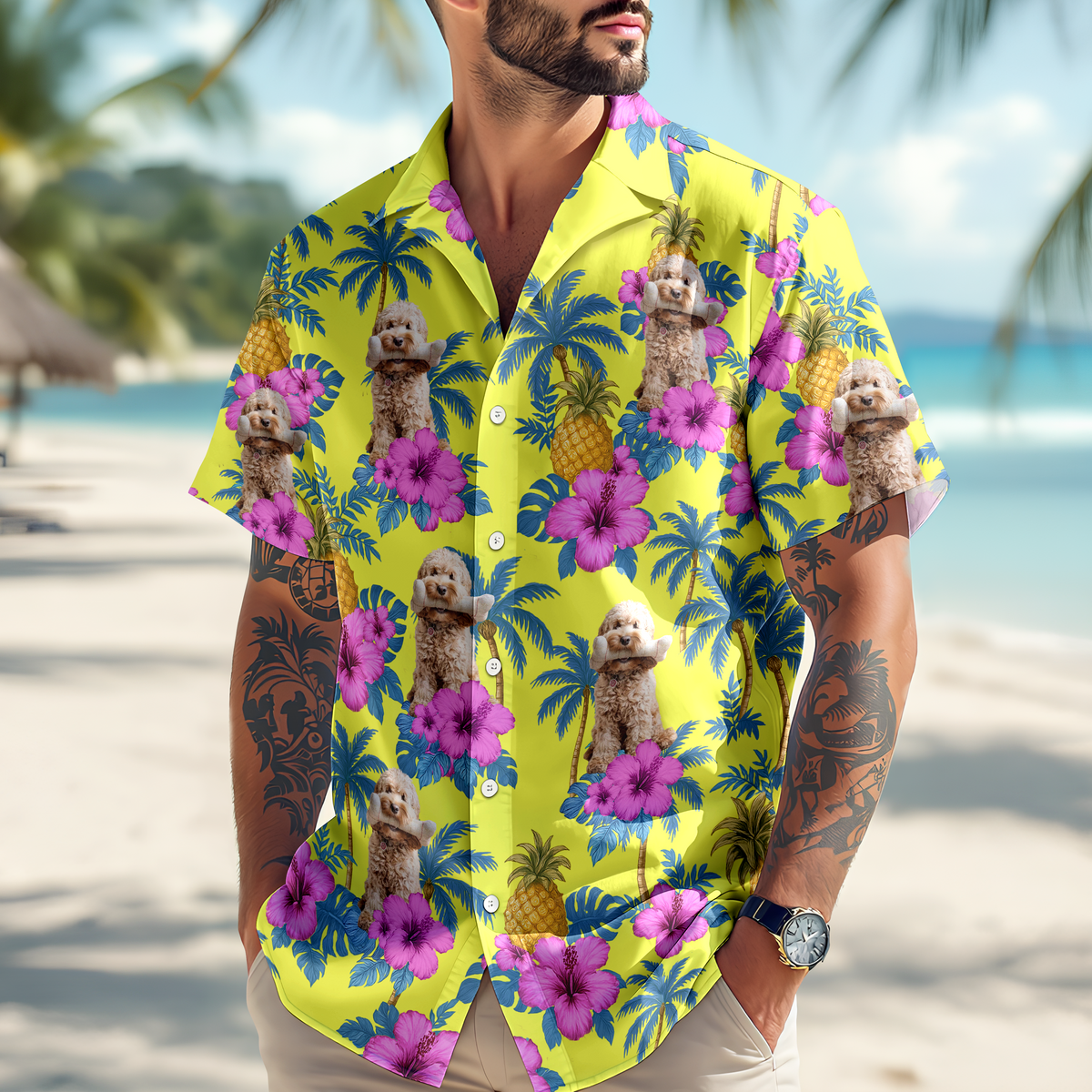 Custom Dog Photo Tropical Pattern Hawaii Shirt Gift For Dog Lovers HO82 893744