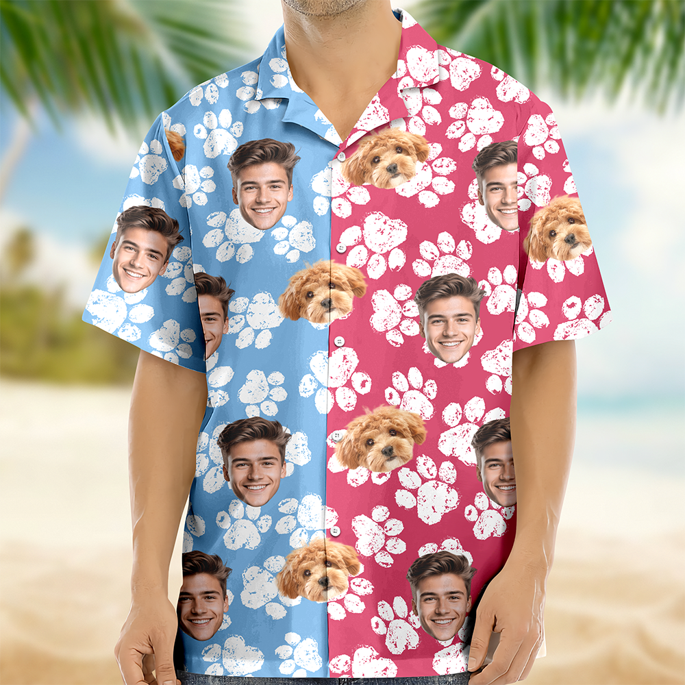 Custom Photo Paw Pattern Hawaii Shirt - Custom Funny Pet Lover Gift CH07 911106