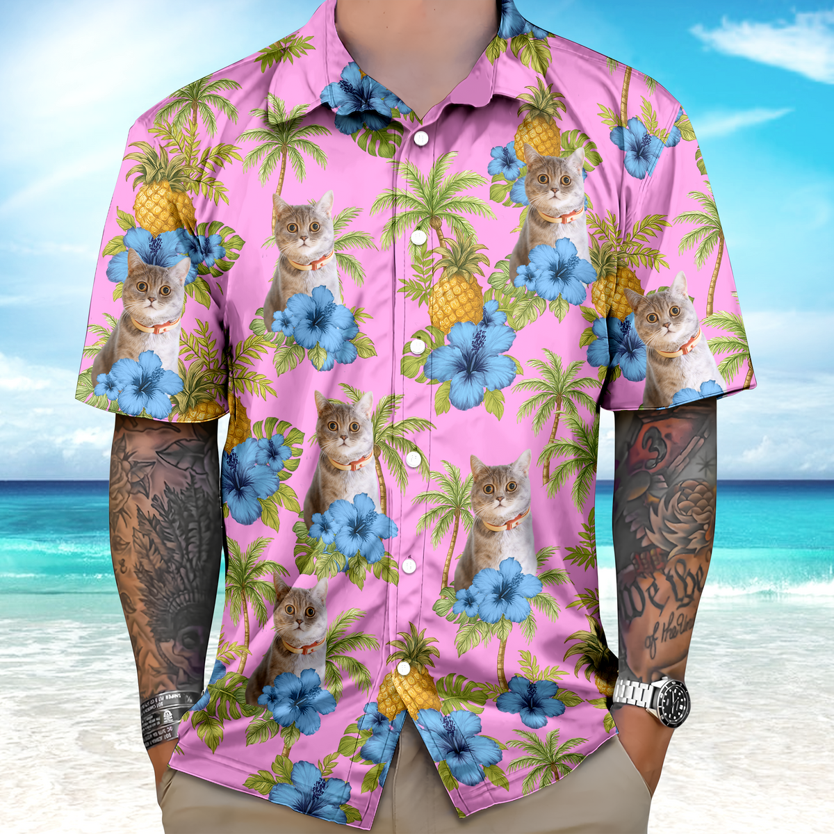 Custom Cat Photo Tropical Pattern Hawaii Shirt Gift For Cat Lovers HO82 893742