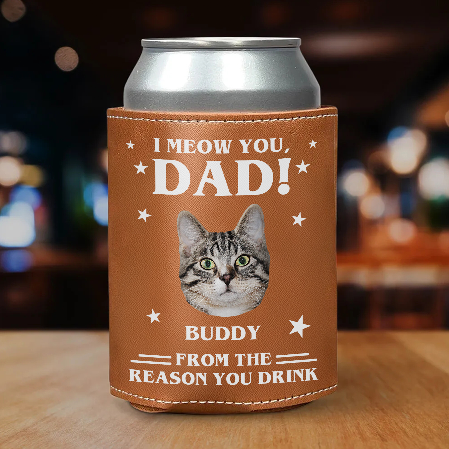 Custom Photo We Meow You Leather Can Cooler Holder Gift For Cat Dad HO82 894098
