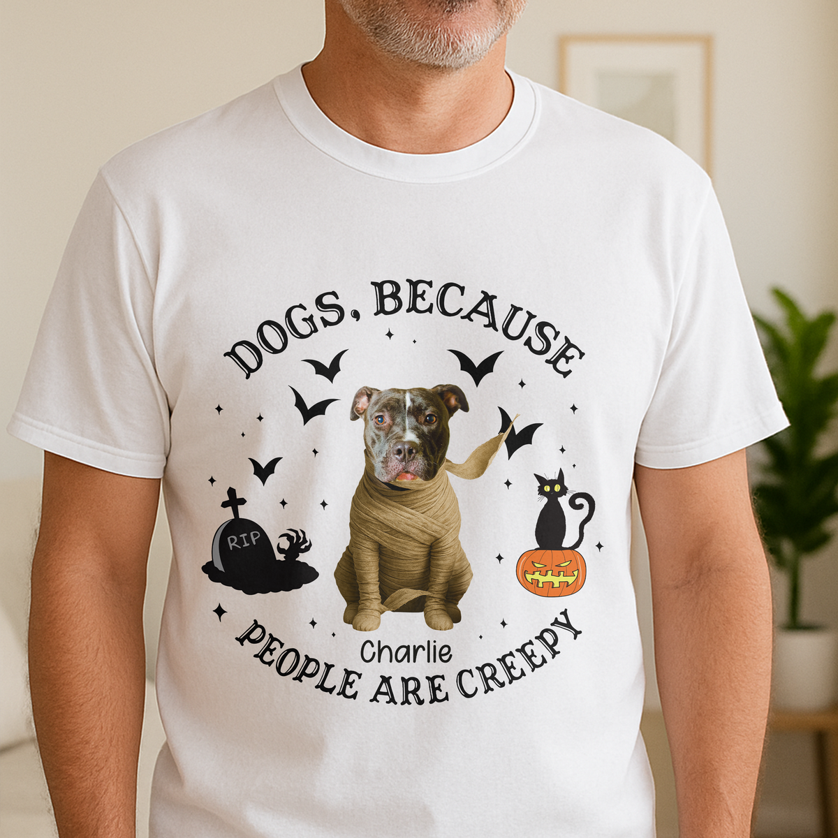 Custom Photo Because People Are Creepy Halloween Ghost Dog Shirt HA75 897630