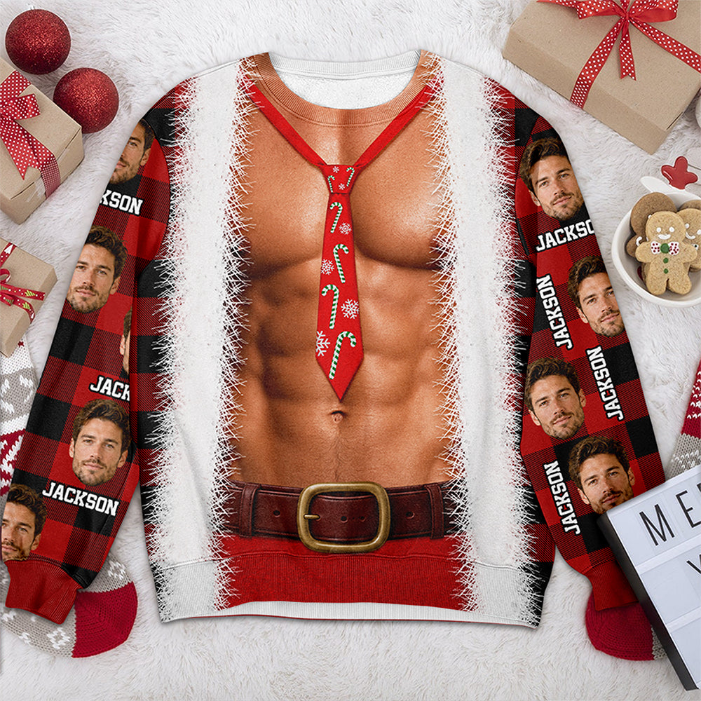Custom Face And Name Muscle Chest Ugly Christmas Sweater For Guys TH10 170733