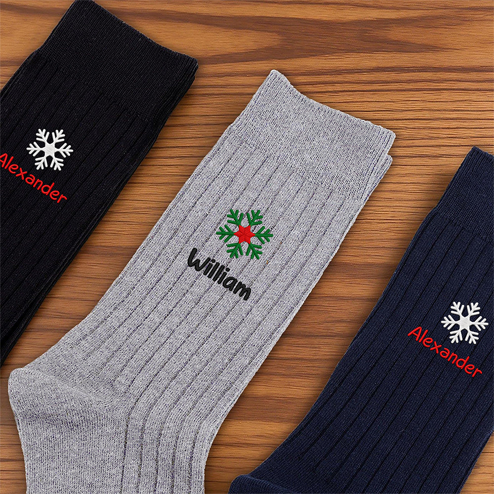 Custom Name Snowflake Christmas Embroidered Socks CH07 180876