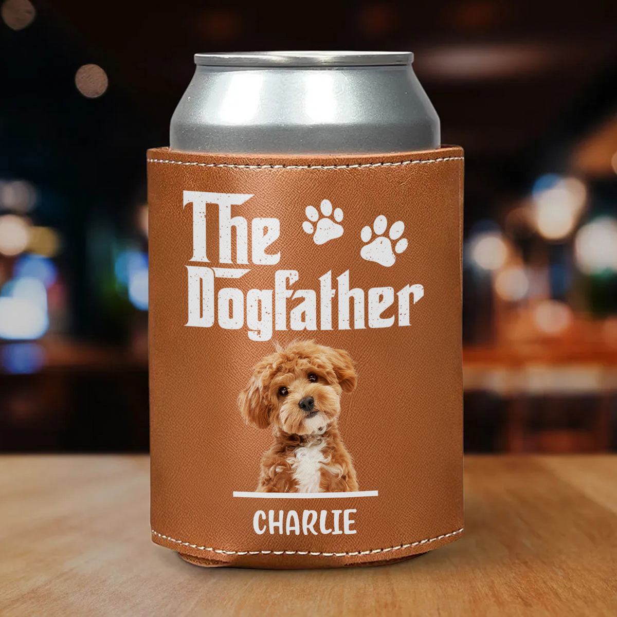 Custom Dog Photo The Dog Father Leather Can Cooler Holder Gift For Father's Day LM32 893657