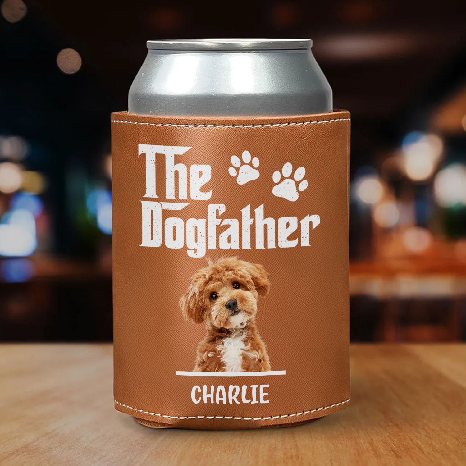 Custom Dog Photo The Dog Father Leather Can Cooler Holder Gift For Father's Day LM32 893657