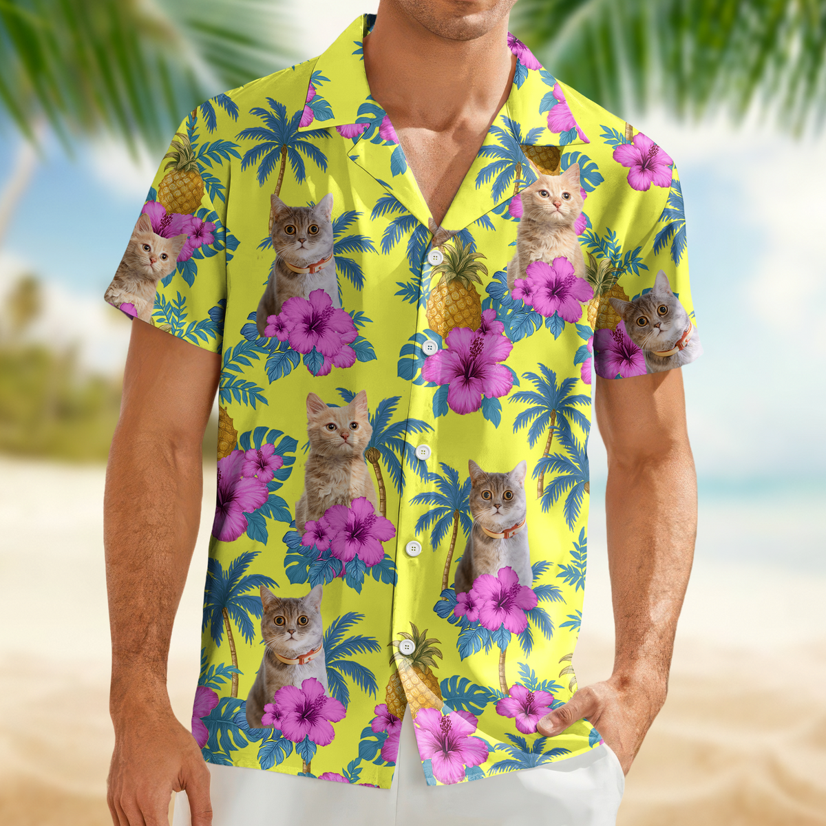 Custom Cat Photo Tropical Pattern Hawaii Shirt Gift For Cat Lovers HO82 893742