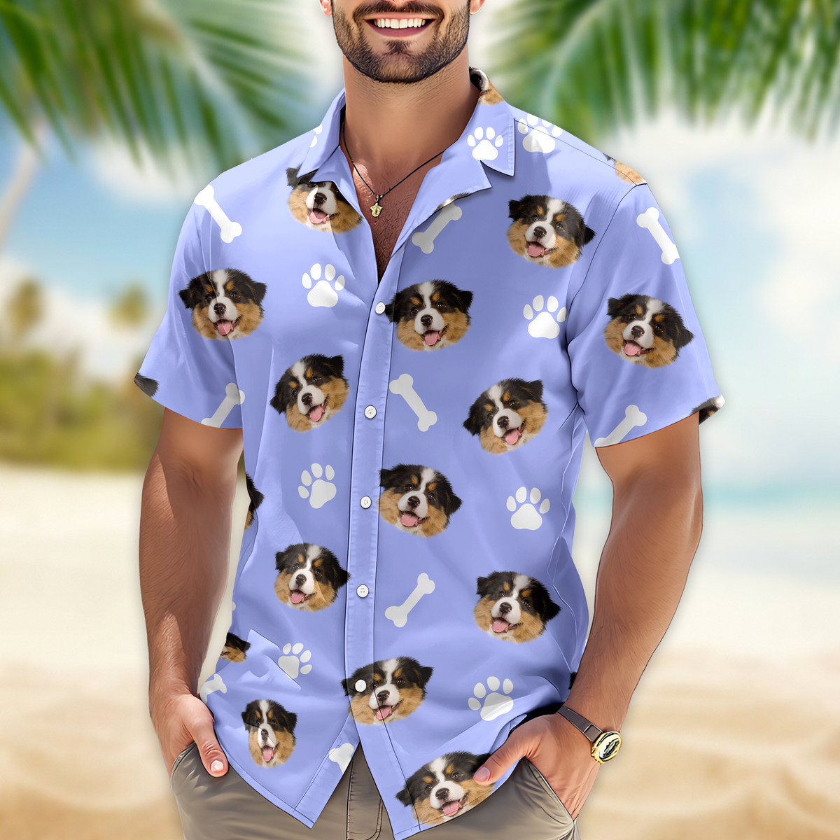 Custom Photo Face Dog With Bone Hawaii Shirt TH10 892761