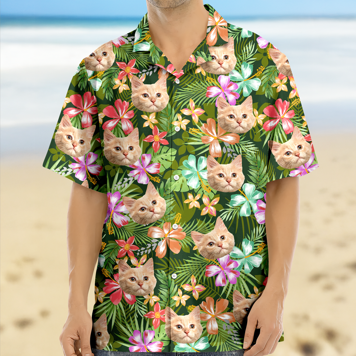Custom Photo Funny Cat Family Tropical Hawaii Shirt HA75 892288